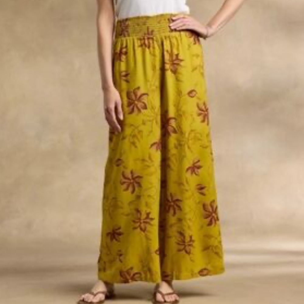 Sundance Living Himari Floral Pants Yellow Wide Leg